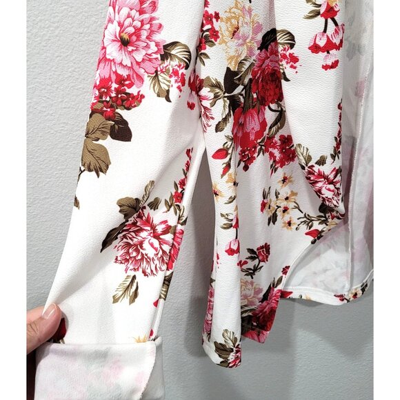 Shein Dark Pink Floral on White Open-Front Softshell Blazer Jacket Size S - Picture 5 of 11